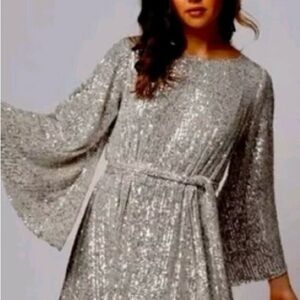Gianni Bini Silver Long Bell Sleeve Dress